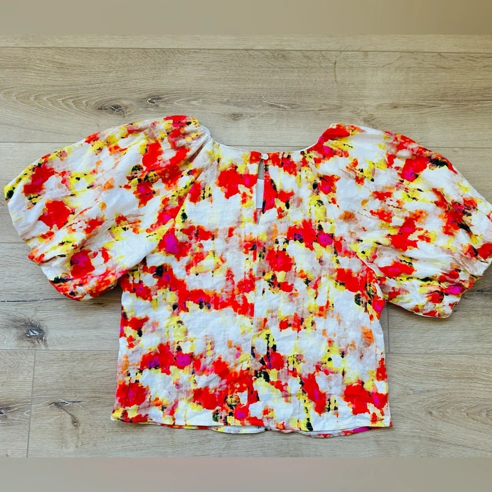Dkny Puff Sleeve linen Blouse M - Picture 3 of 10